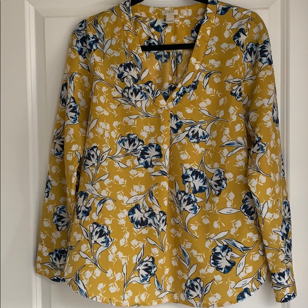 J Crew Gold blouse with small neckline eyelets